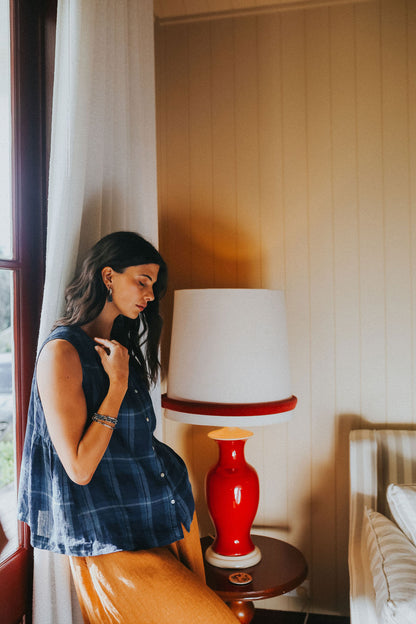 Montaigne Cara Linen Top Blue Check3