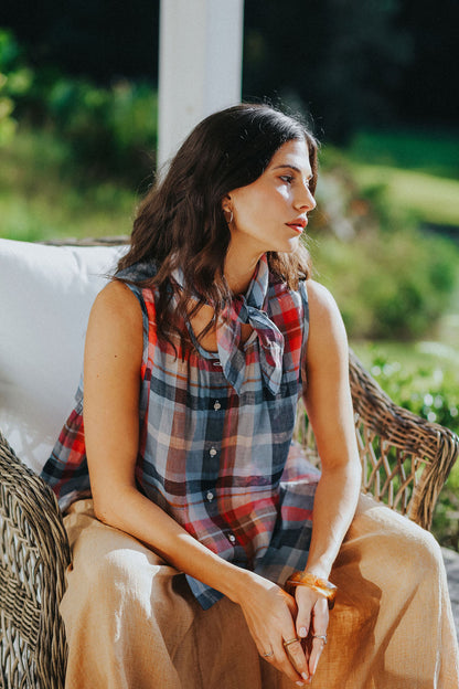 Montaigne Cara Linen Top Multi Check