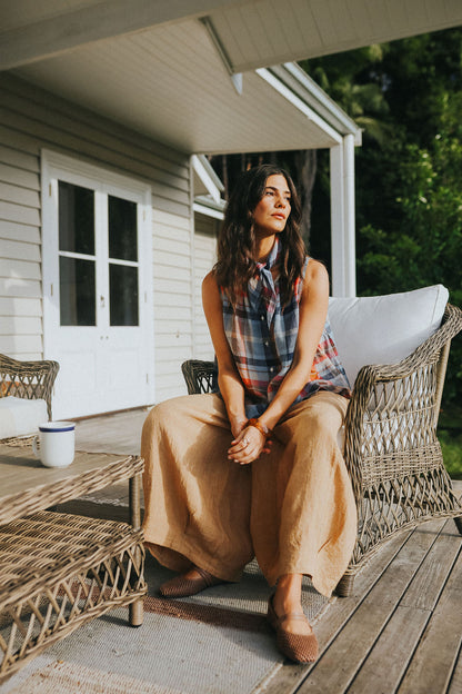 Montaigne Cara Linen Top Multi Check1