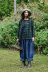 Montaigne Carmen Button Through Linen Top in Green Check