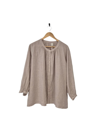 Montaigne Carmen Button Through Long Sleeve Linen Top Natural