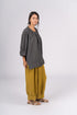 Montaigne Carmen Button Through Long Sleeve Linen Top Petrol1