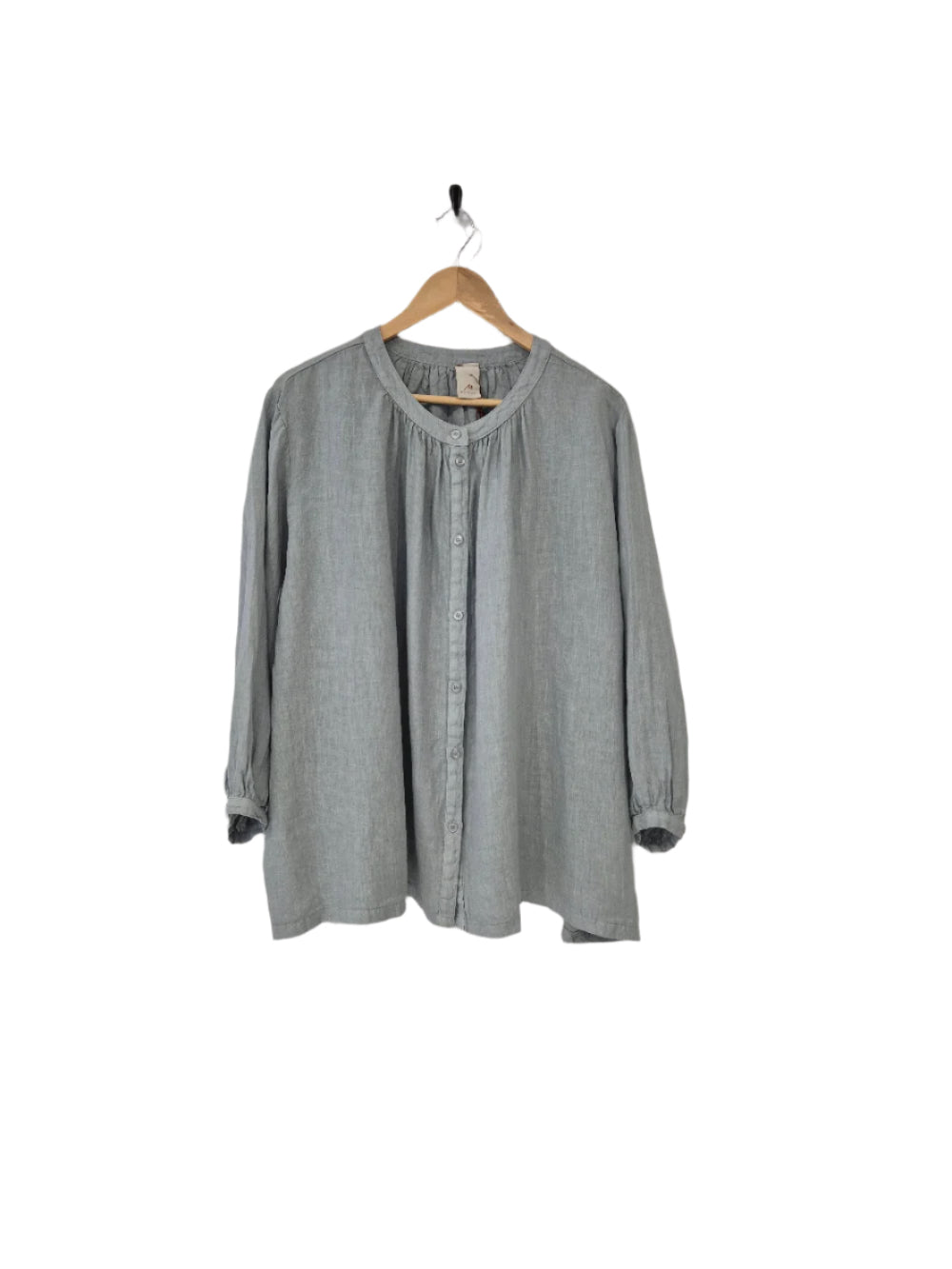 Montaigne Carmen Button Through Long Sleeve Linen Top Silver