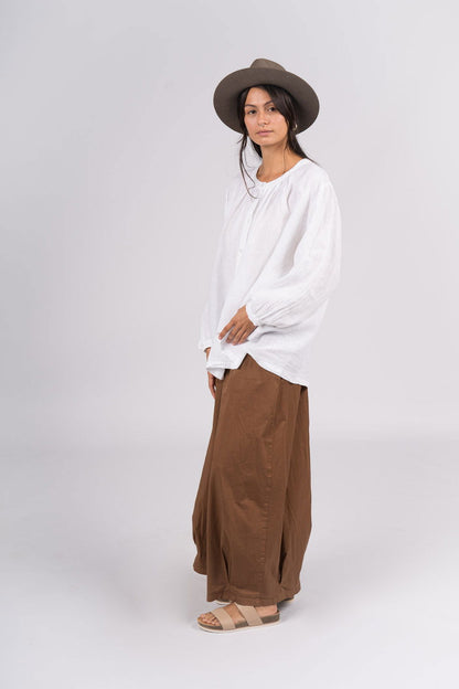 Montaigne Carmen Button Through Long Sleeve Linen Top White5