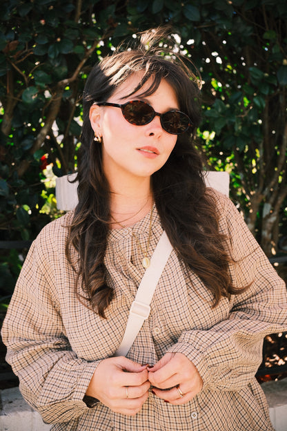 Montaigne Carmen Button Through Long Sleeve Top in Beige/Brown Check10