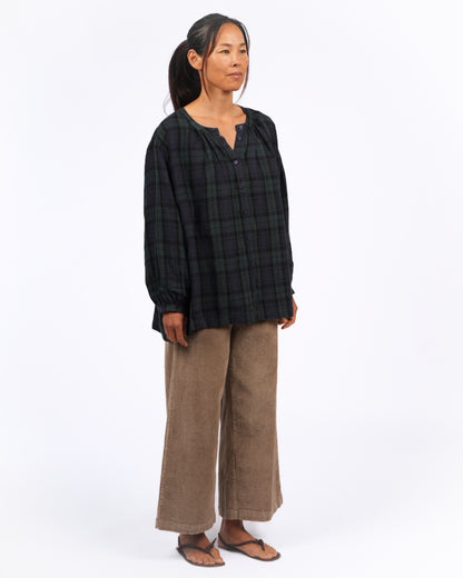 Montaigne Carmen Button Through Long Sleeve Top in Tartan1