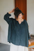 Montaigne Carmen Button Through Long Sleeve Top in Tiny Blue Green Check