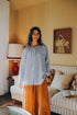 Montaigne Carmen Linen Top In Fine Blue Stripe