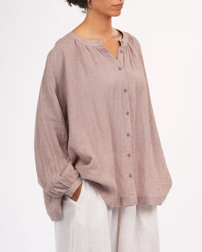 Montaigne Carmen Linen Top in Fine Houndstooth Lilac7