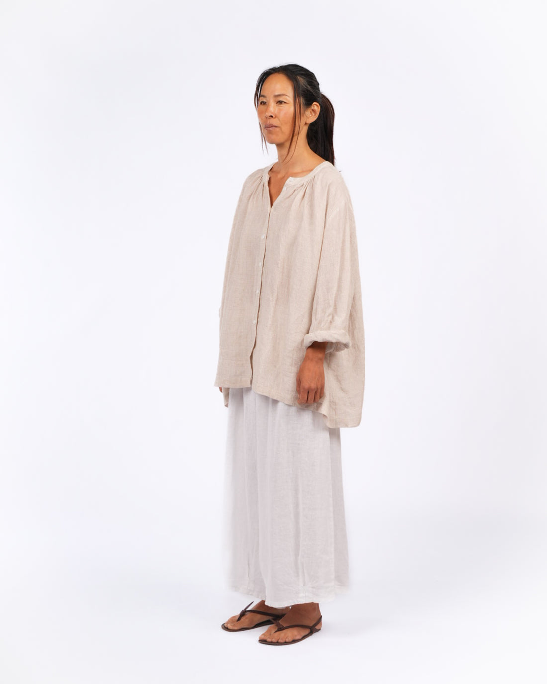 Montaigne Carmen Linen Top in Fine Houndstooth Linen