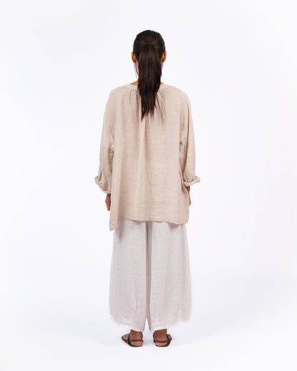 Montaigne Carmen Linen Top in Fine Houndstooth Linen