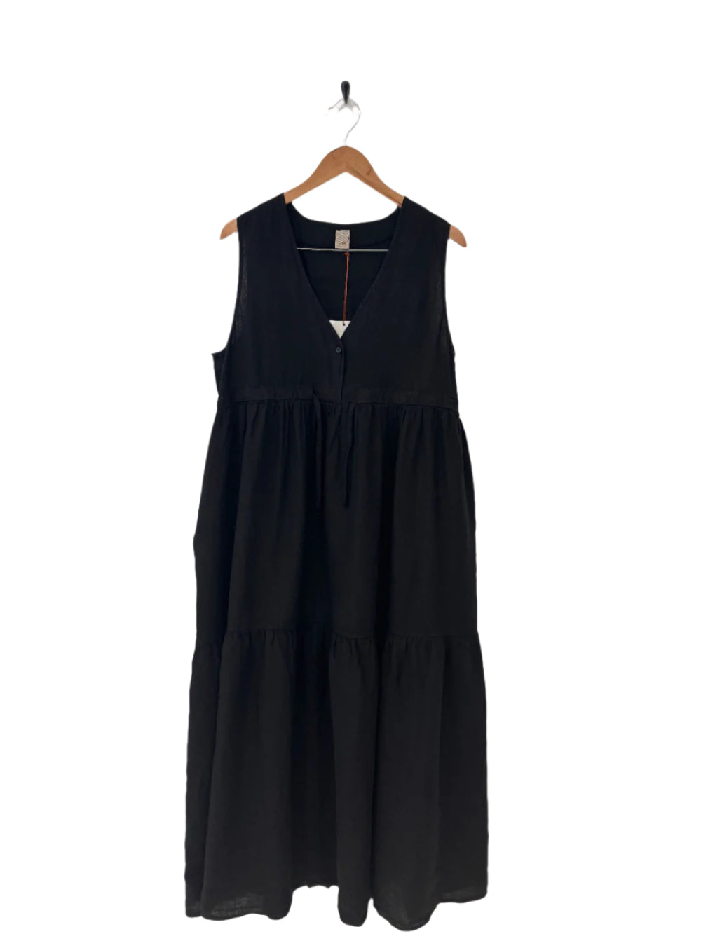 Montaigne Cascade Linen Maxi Dress Black