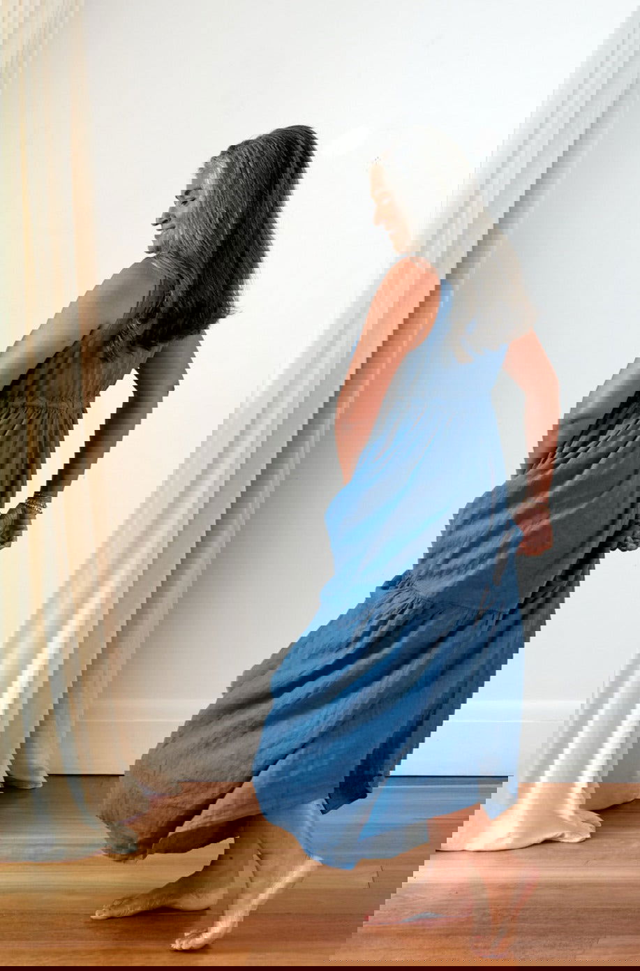 Montaigne Cascade Linen Maxi Dress Denim1