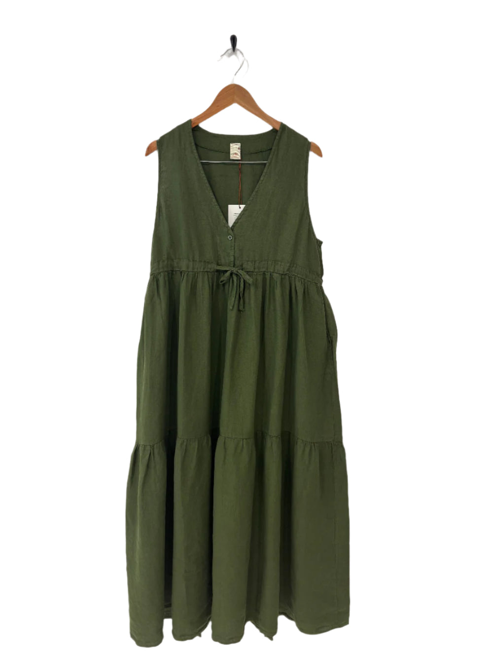 Montaigne Cascade Linen Maxi Dress Forest Green