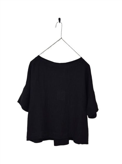Montaigne Celine Short Sleeved Linen Top Black