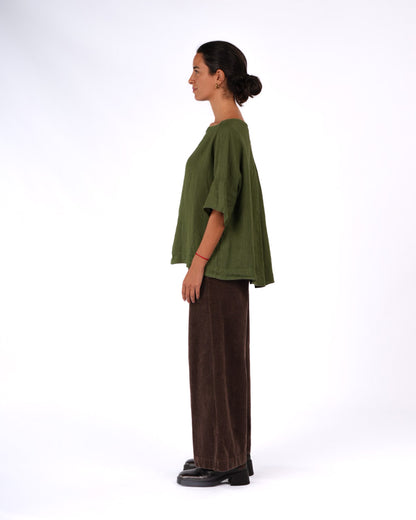 Montaigne Celine Short Sleeved Linen Top Forest