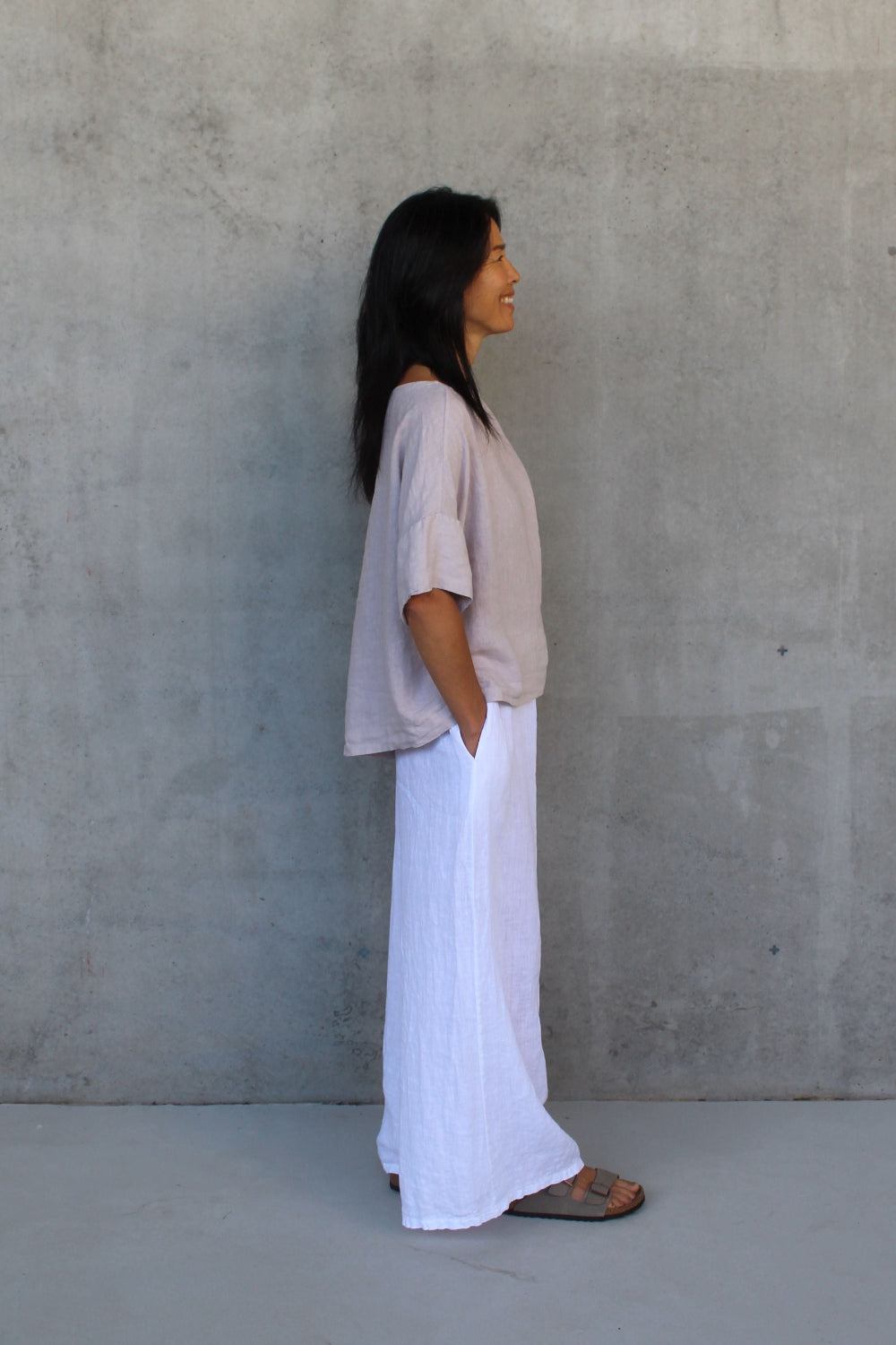 Montaigne Celine Short Sleeved Linen Top Natural