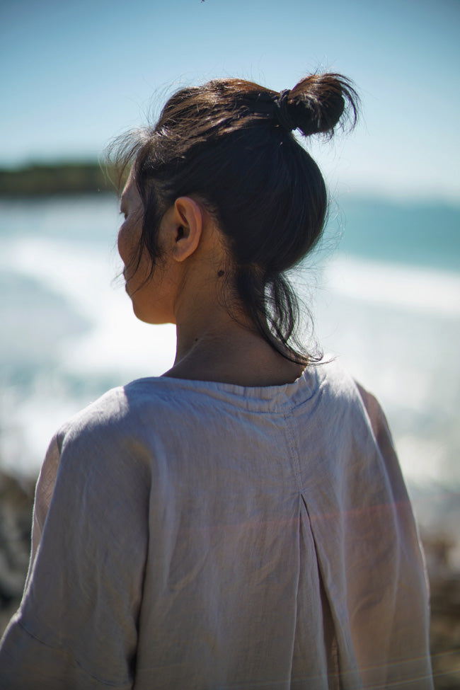 Montaigne Celine Short Sleeved Linen Top Natural1