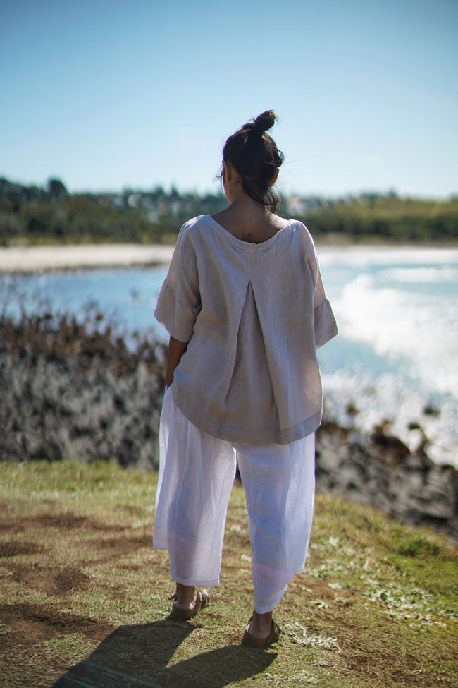 Montaigne Celine Short Sleeved Linen Top Natural2