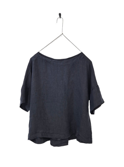 Montaigne Celine Short Sleeved Linen Top Navy