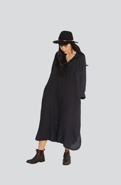 Montaigne Cezanne Linen Shirt Dress Navy