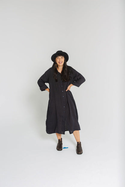 Montaigne Cezanne Linen Shirt Dress Navy2