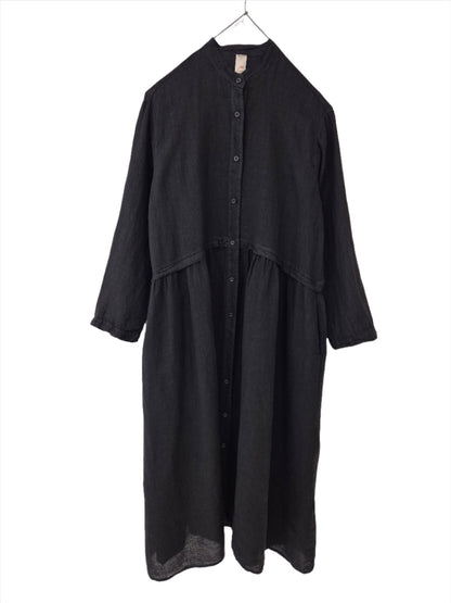 Montaigne Chaton Buttonfront Linen Coat Dress Black 