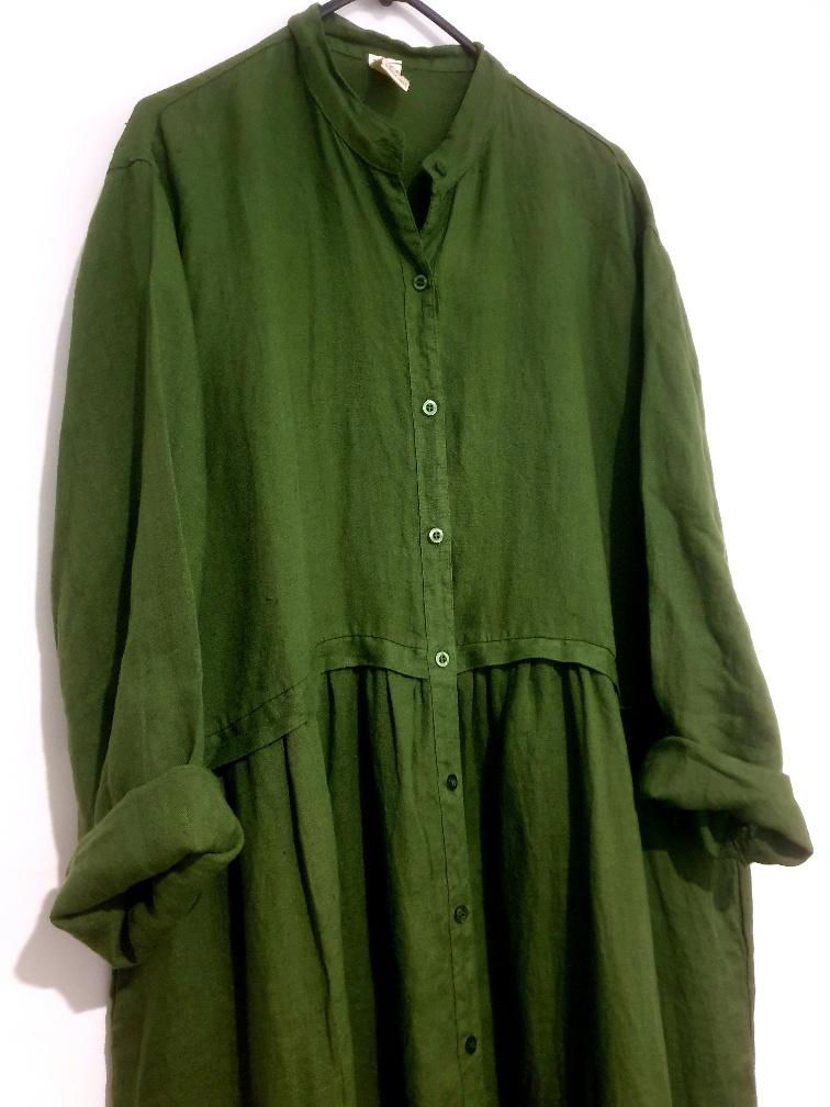 Montaigne Chaton Buttonfront Linen Coat Dress Forest Green 