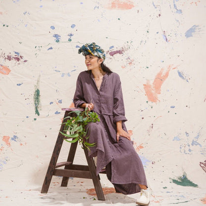 Montaigne Chaton Buttonfront Linen Coat Dress Rum Raisin3