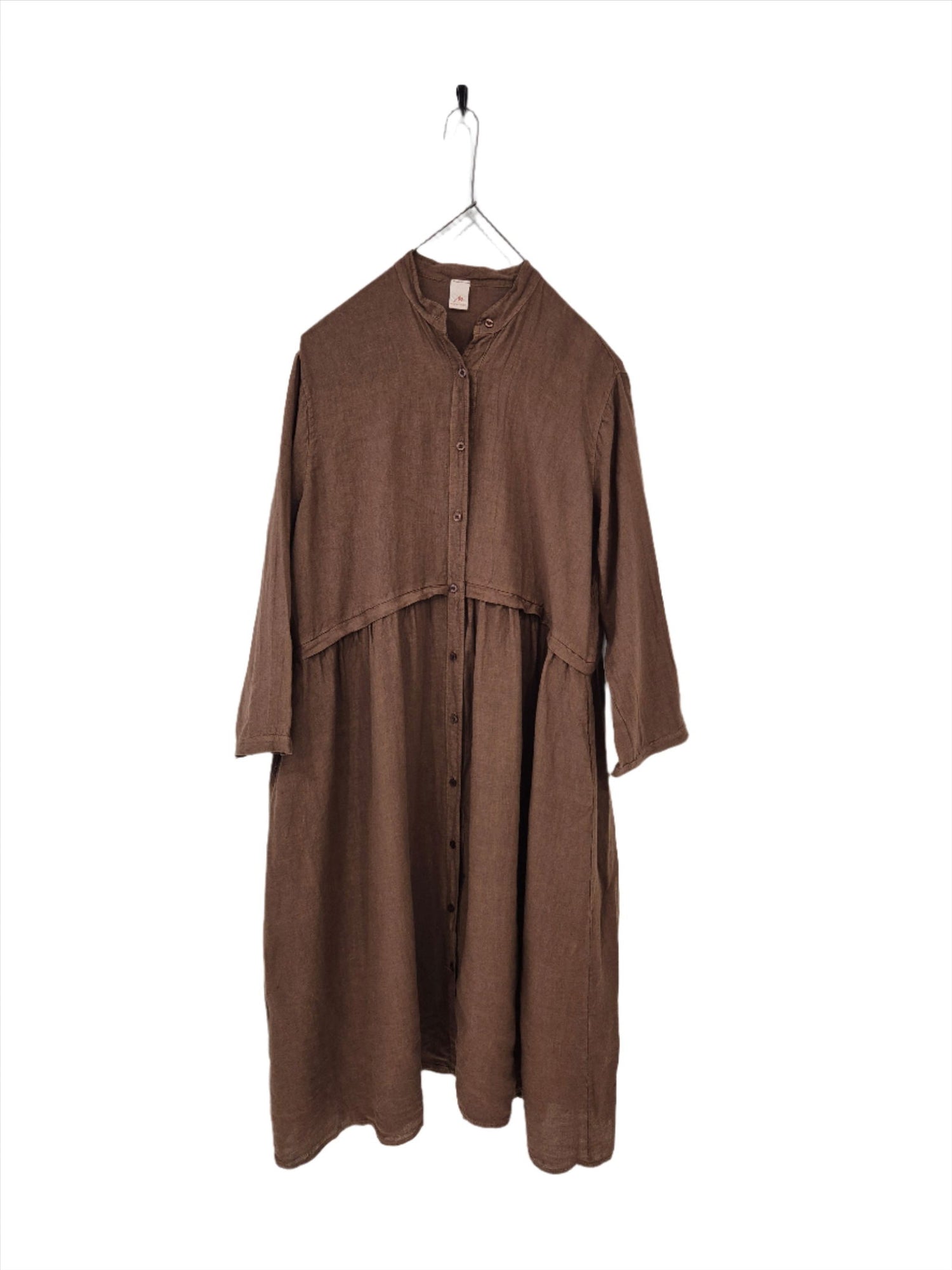 Montaigne Chaton Buttonfront Linen Coat Dress Tobacco