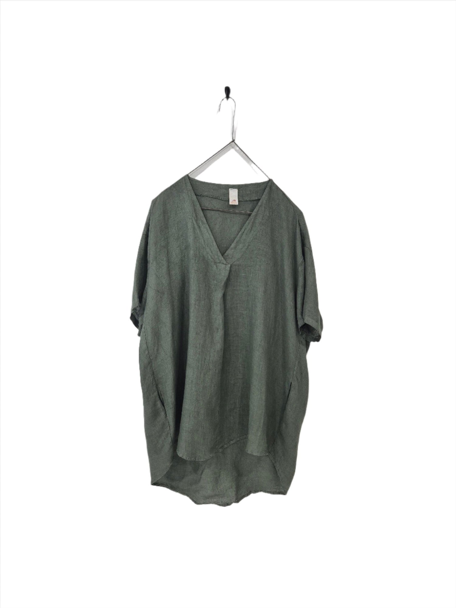 Montaigne Cherise Linen V Neck Top Khaki