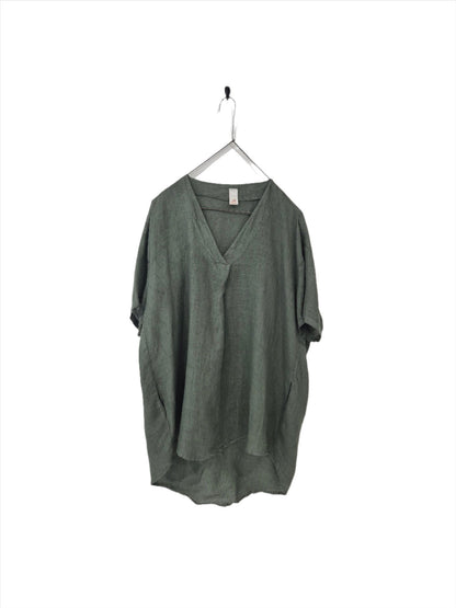 Montaigne Cherise Linen V Neck Top Khaki