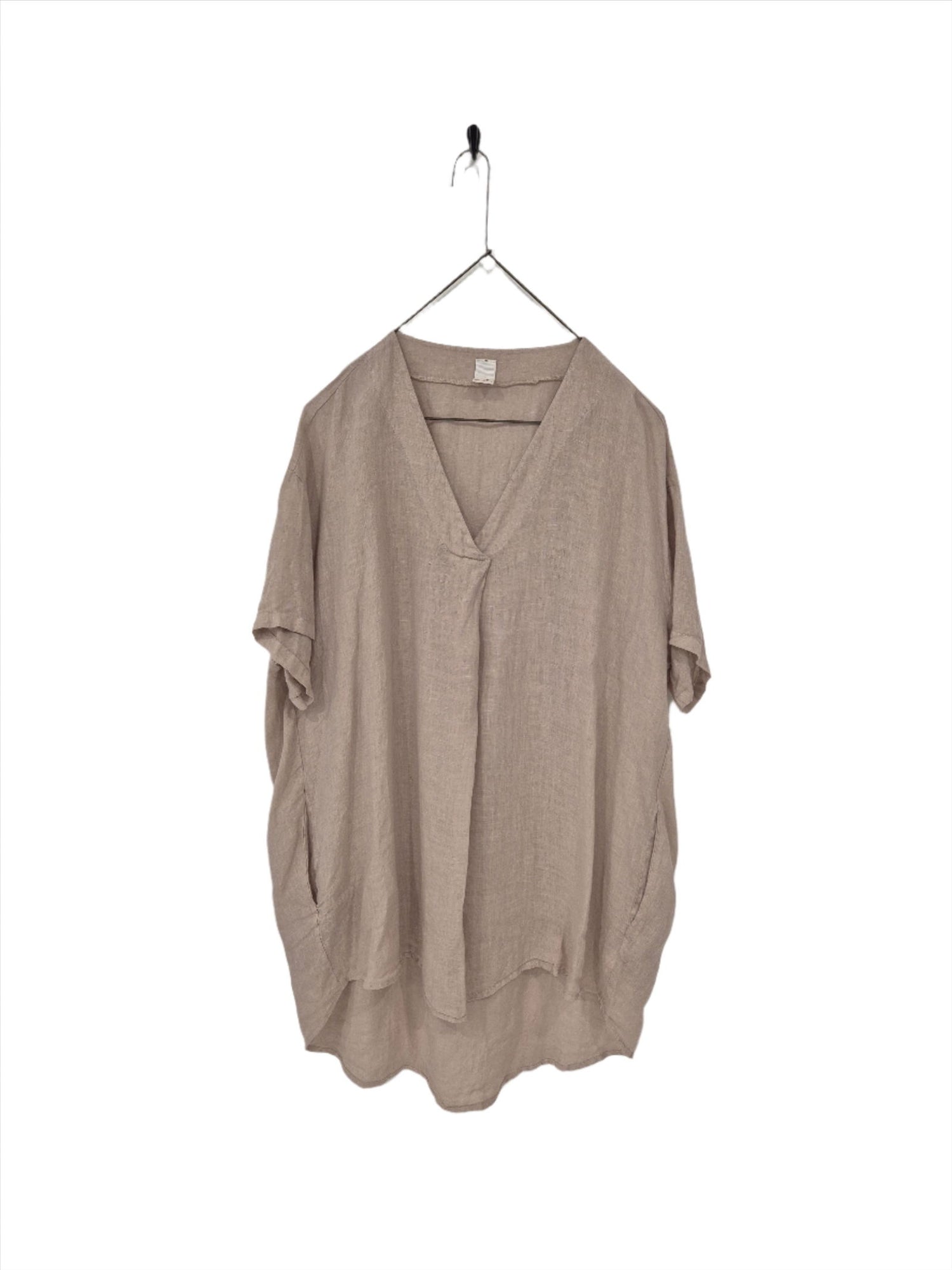Montaigne Cherise Linen V Neck Top Natural
