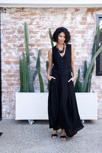 Montaigne Chloe Linen Vest Black