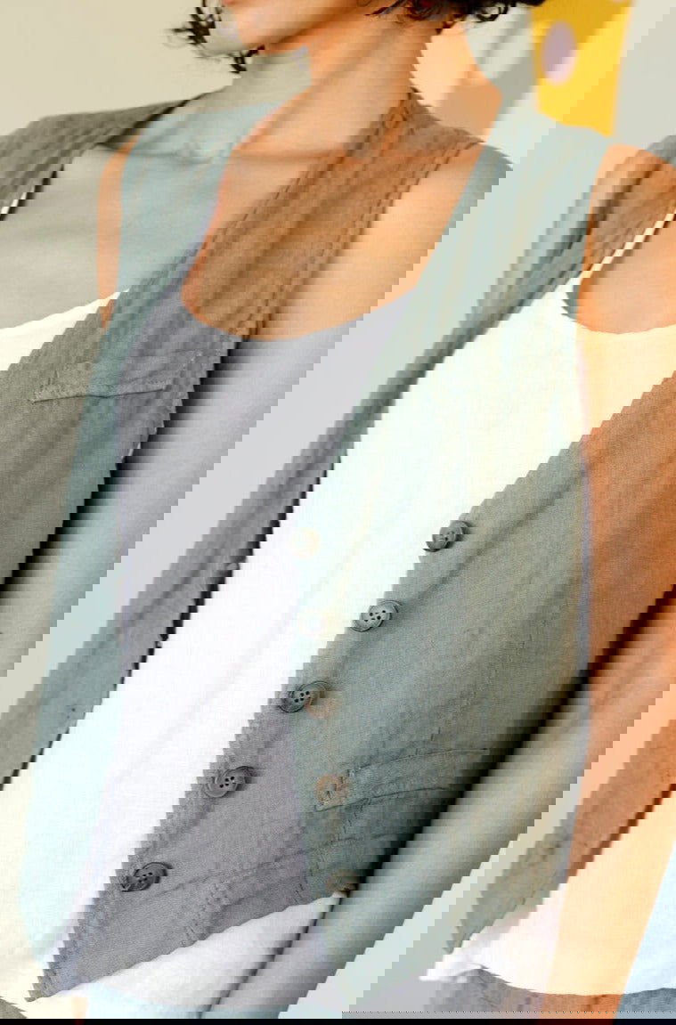 Montaigne Chloe Linen Vest Khaki