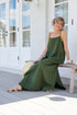 Montaigne Claudette Linen Maxi Dress Forest Green