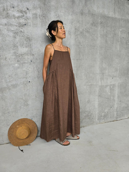 Montaigne Claudette Linen Maxi Dress Tobacco
