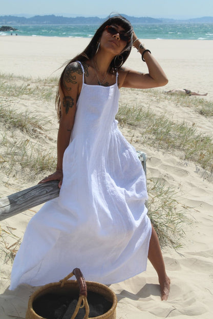 Montaigne Claudette Linen Maxi Dress White