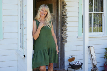 Montaigne Clement Linen Sleeveless Dress Forest Green