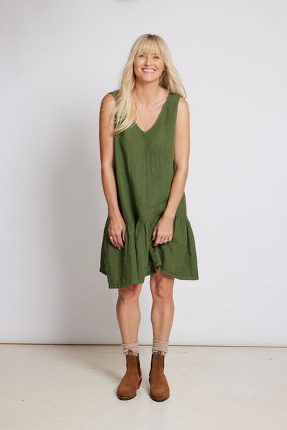 Montaigne Clement Linen Sleeveless Dress Forest Green1