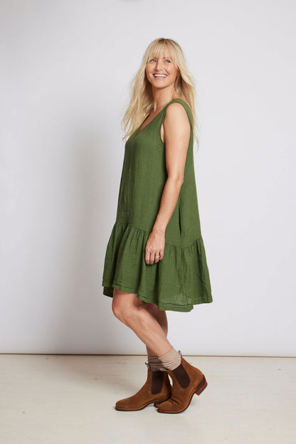 Montaigne Clement Linen Sleeveless Dress Forest Green3