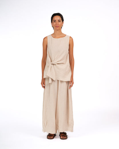 Montaigne Coco Front Tie Up Linen Top in Houndstooth Natural13