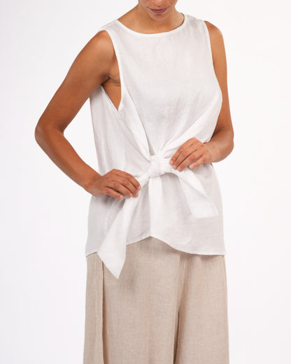 Montaigne Coco Front Tie Up Linen Top White2