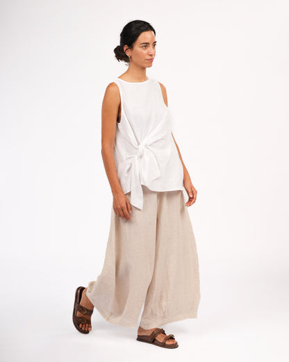 Montaigne Coco Front Tie Up Linen Top White4