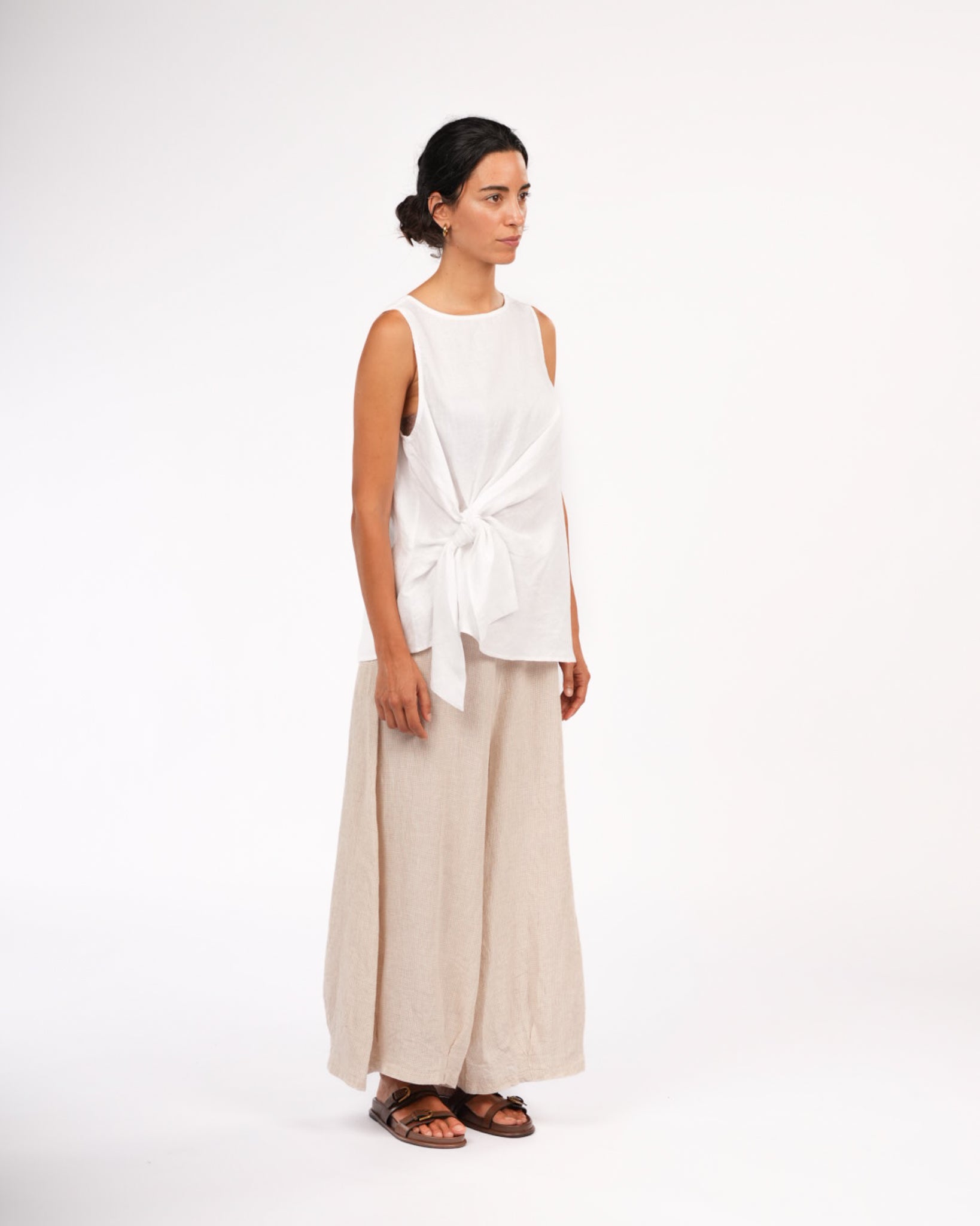 Montaigne Coco Front Tie Up Linen Top White6