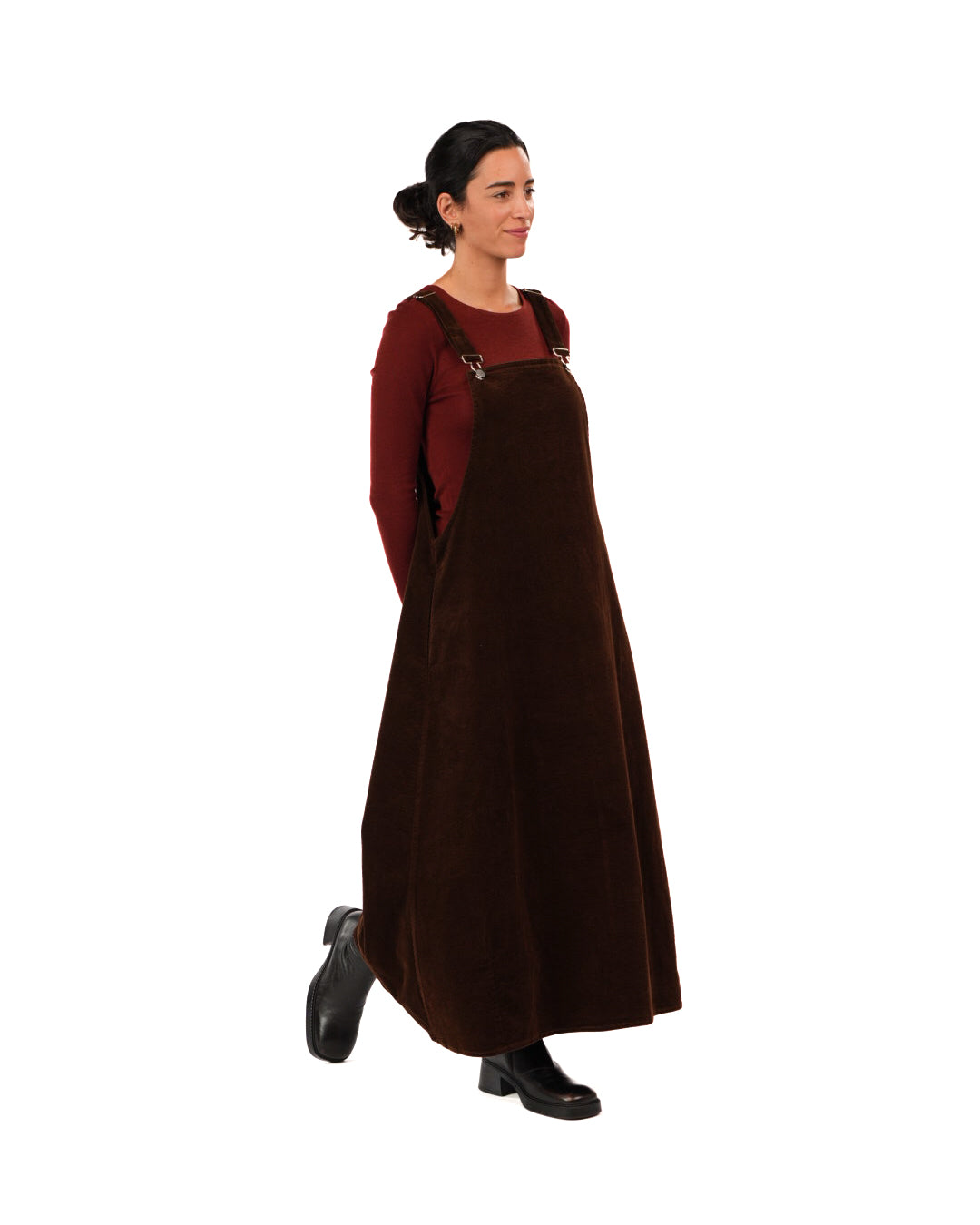 Montaigne Corduroy Cotton Midi Overall Style Dress Chocolate