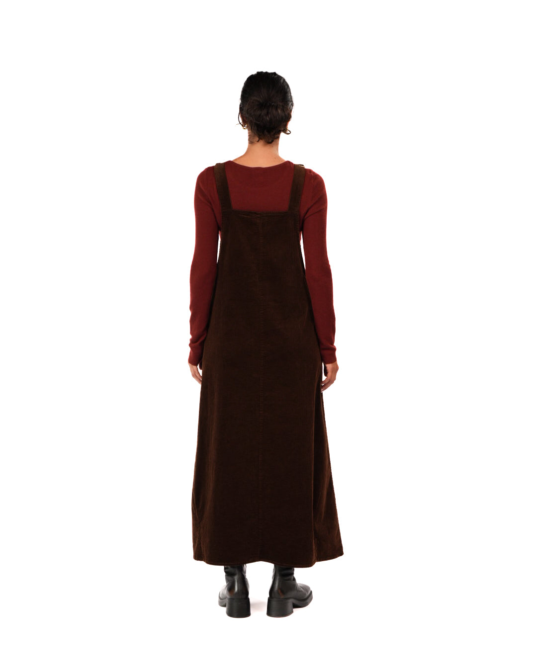 Montaigne Corduroy Cotton Midi Overall Style Dress Chocolate2