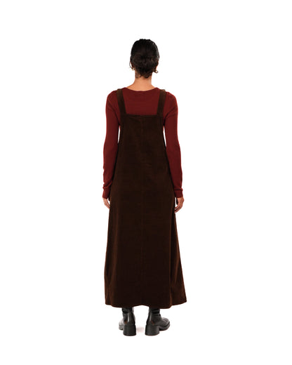 Montaigne Corduroy Cotton Midi Overall Style Dress Chocolate2