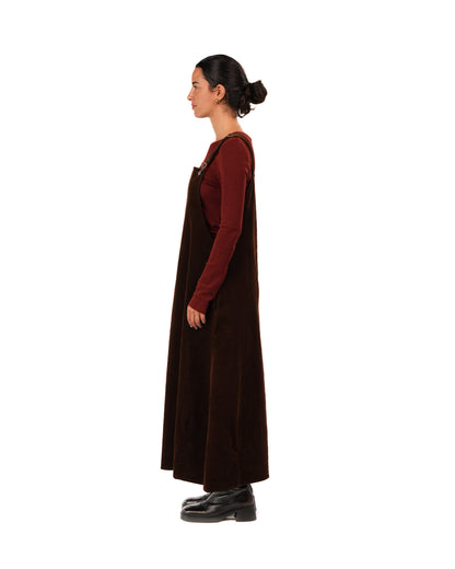 Montaigne Corduroy Cotton Midi Overall Style Dress Chocolate3