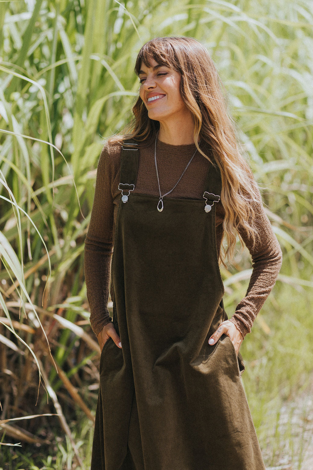 long corduroy dress Flygo Women's Jumper Overall Pinafore Midi Skirt with Pockets(ArmyGreen-XS) at Amazon Women's Clothing store Machine wash Corduroy Dress for Women, Ladies